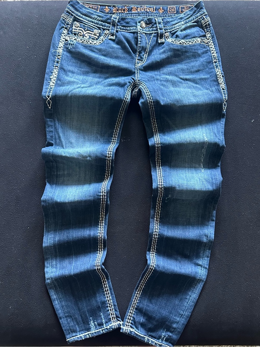 Rock Revival Women's Blue Skinny Jeans with Contrast Stitching